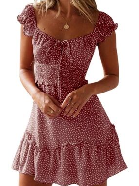 Women’s Red Floral Smocked Mini Dress